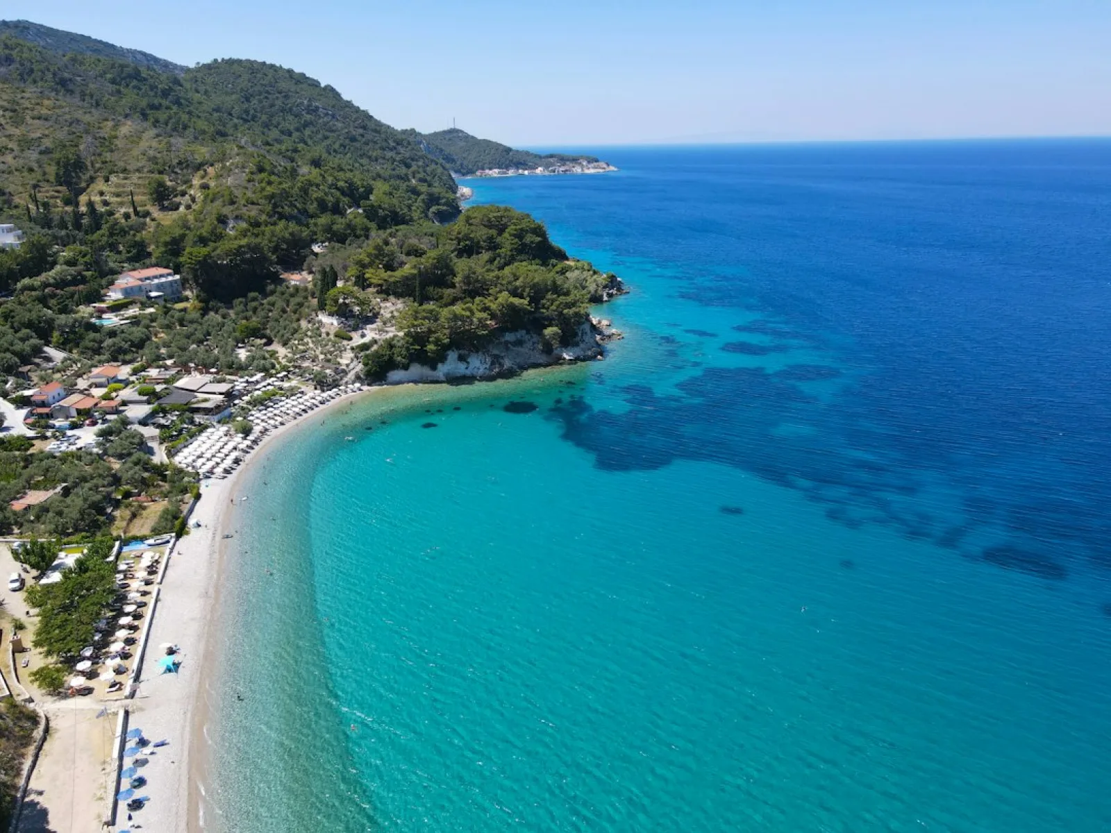 samos an aerial view of a beach and a resort